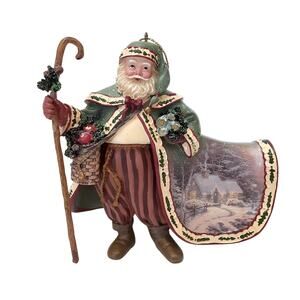 Thomas Kinkade Old World Santa Ornament Twilight Splendor Green Coat Staff Resin